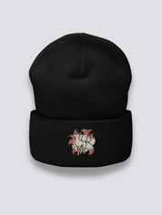 Kitsune-Beanie – Beanie, gestickter mythologischer neunschwänziger Fuchs, Rückansicht