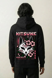 Kitsune-Hoodie mit Fuchsmasken-Motiv, Rückenansicht des oversize Streetwear-Hoodies
