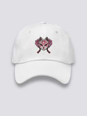 Kitsune-Maske-Cap – japanische Cap, gestickte Kitsune-Maske mit Pfingstrosen, Rückansicht