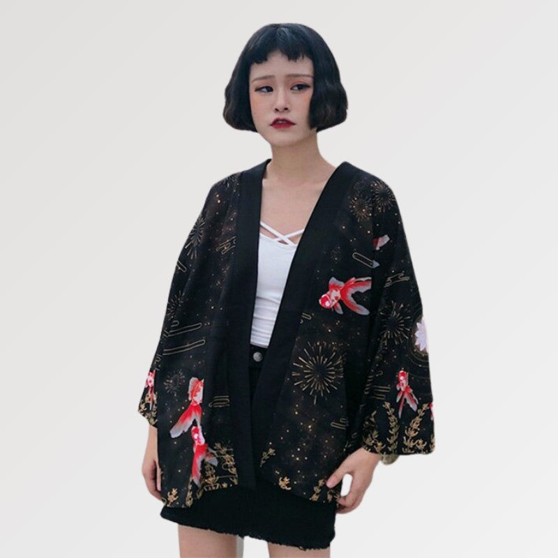 Koi Fisch Kimono 'King Ranchu x Lotus' – Kimono für traditionelle Anlässe, Premium-Qualität