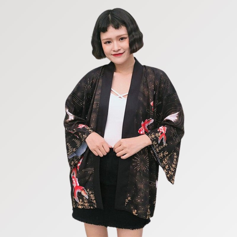 Koi Fisch Kimono 'King Ranchu x Lotus' – mit Obi: detailreicher Kimono im japanischen Stil