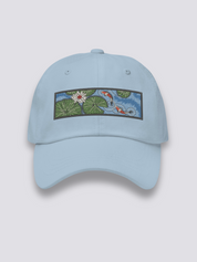 Koi-Karpfen-Cap – japanische Cap, gesticktes Koi-Karpfen-Teich-Motiv, Vorderansicht