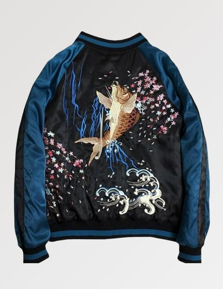 Koi-Sukajan 'Sakura x Koi' – Varsity-Jacke im College-Stil für Herren und Damen
