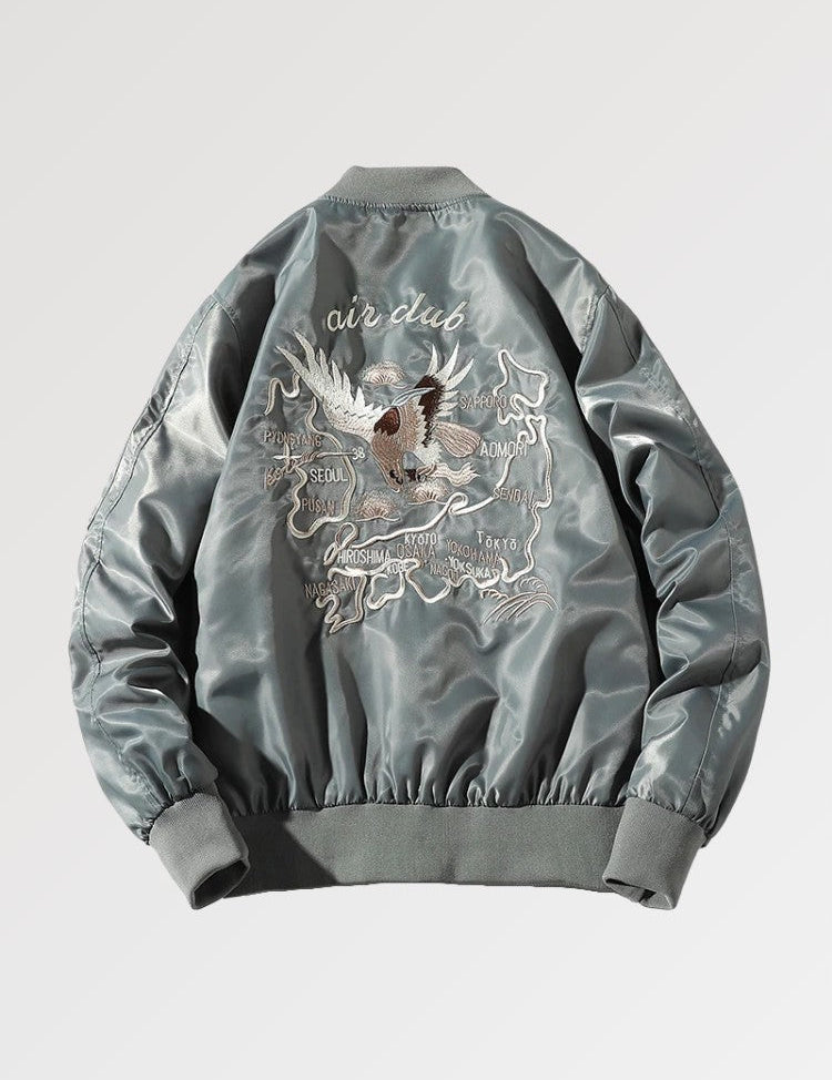 Koreanische Bomberjacke 'Crane x World' – bestickt, Bomberjacke im japanischen Design