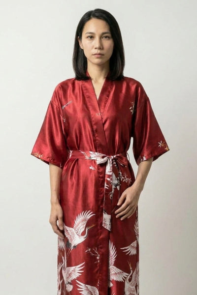 Langer japanischer Kimono-Schlafanzug Bordeaux