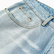 Leicht gewaschene Denim-Shorts, Detailaufnahme Stoff – Denim-Shorts Herren japanischer Streetwear