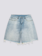 Leicht gewaschene Denim-Shorts, Nahaufnahme Verarbeitung – Denim-Shorts Herren japanischer Streetwear