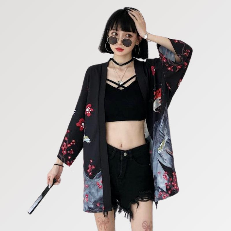 Leichte Kimono-Jacke 'Edo' – Detail: lange Ärmel, Kimono japanischen Stil