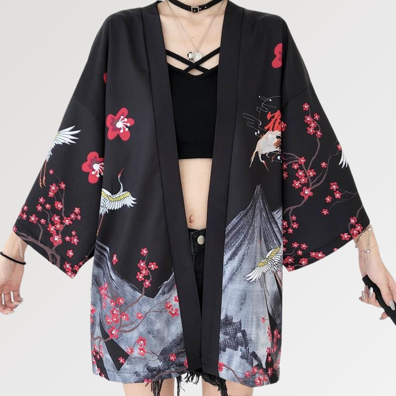 Leichte Kimono-Jacke 'Edo' – Styling-Aufnahme im traditionellen japanischen Stil