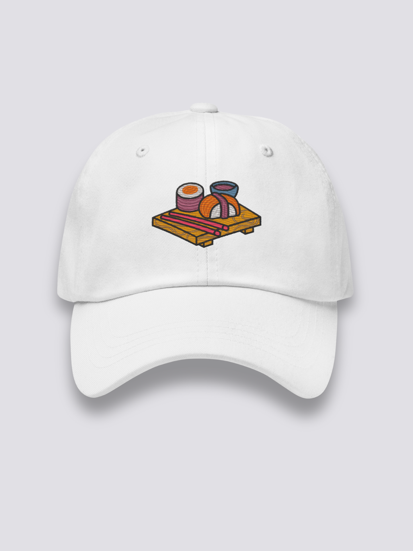 Maki Nigiri Cap – japanische Cap, gesticktes Verkostungs-Tablett mit Sushi, Rückansicht