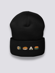 Maki Nigiri Onigiri Beanie – Beanie, vier gestickte Sushi-Spezialitäten, Rückansicht