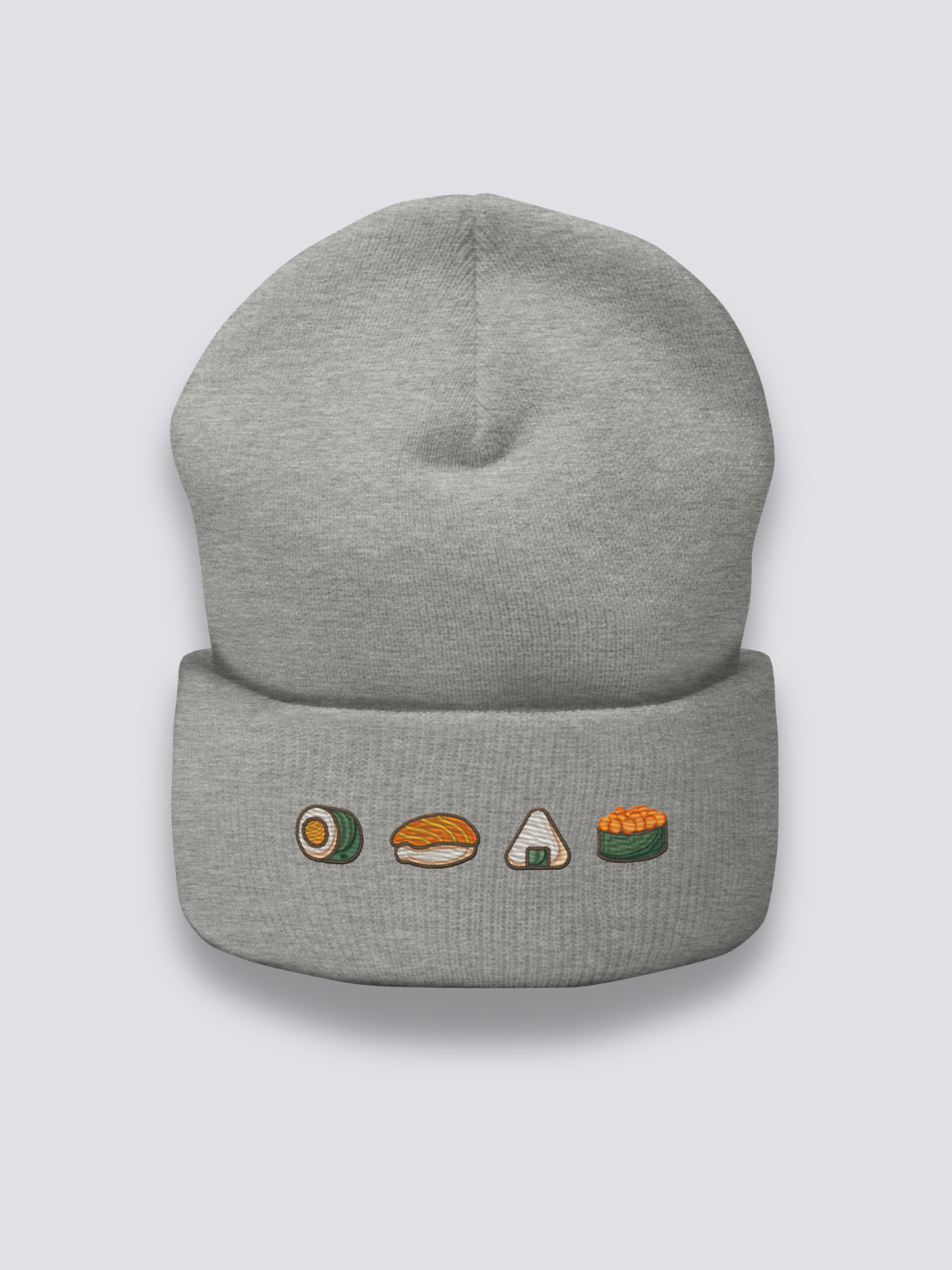 Maki Nigiri Onigiri Beanie – Beanie, vier gestickte Sushi-Spezialitäten, Vorderansicht