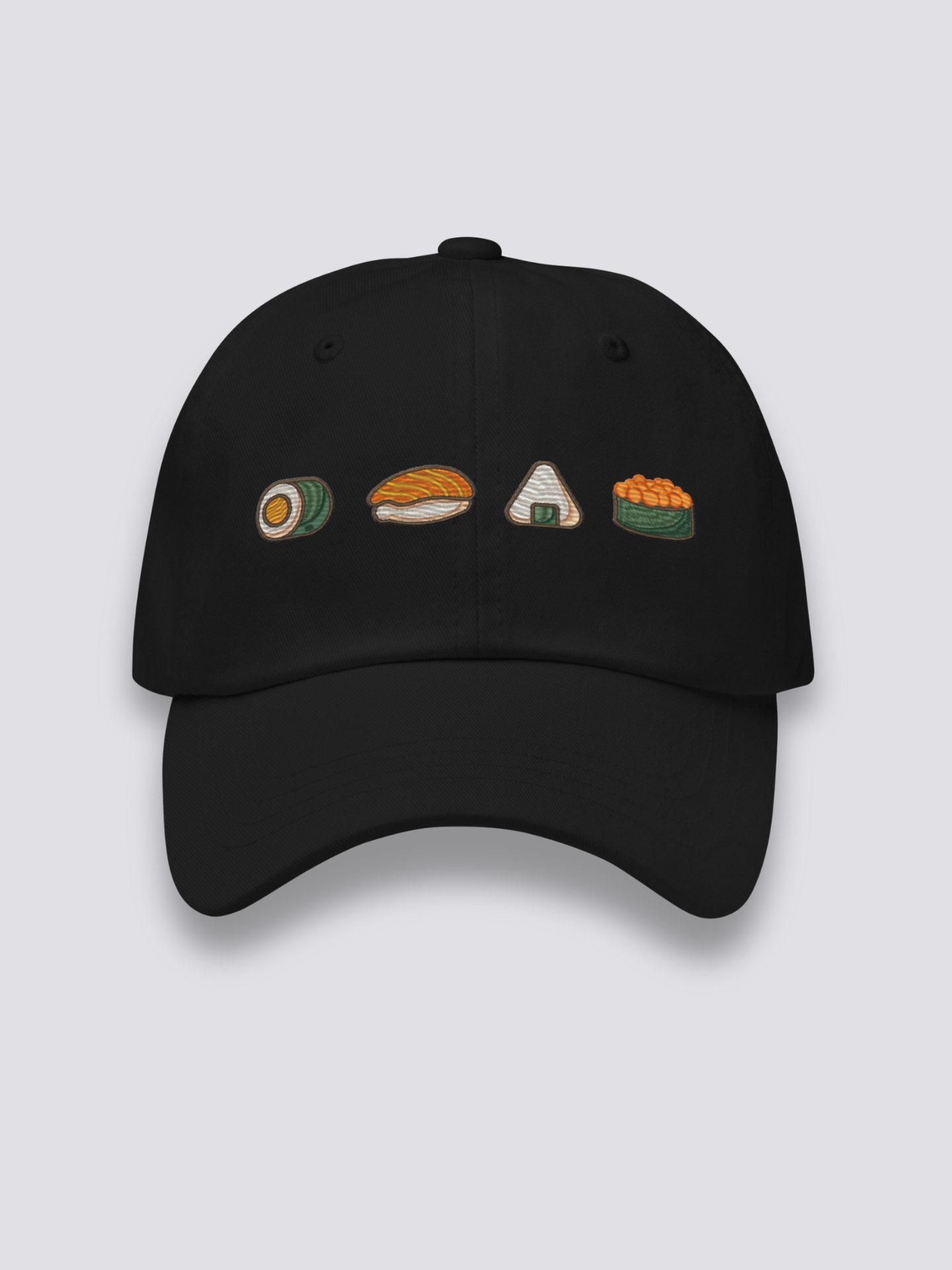 Maki Nigiri Onigiri Cap – japanische Cap, vier gestickte Sushi-Spezialitäten, Rückansicht