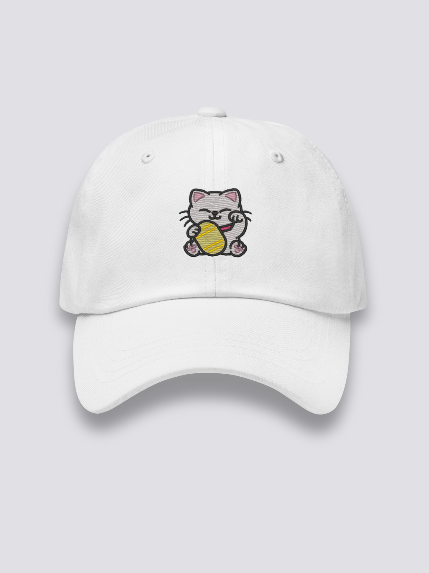 Maneki Neko Cap – japanische Cap, gestickte glückbringende Maneki-Neko-Katze, Vorderansicht