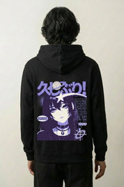 Manga-Hoodie mit Porträt einer Shōjo-Heldin, Rückenansicht des oversize Streetwear-Hoodies