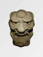 Maske im japanischen Stil Hanshu – Shishi-Löwen-Wächtermaske aus hellem Holz, Gesamtansicht