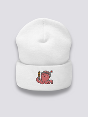 Oktopus-Beanie – Beanie, gestickter Kawaii-Takoyaki-Oktopus mit Hachimaki, Seitenansicht