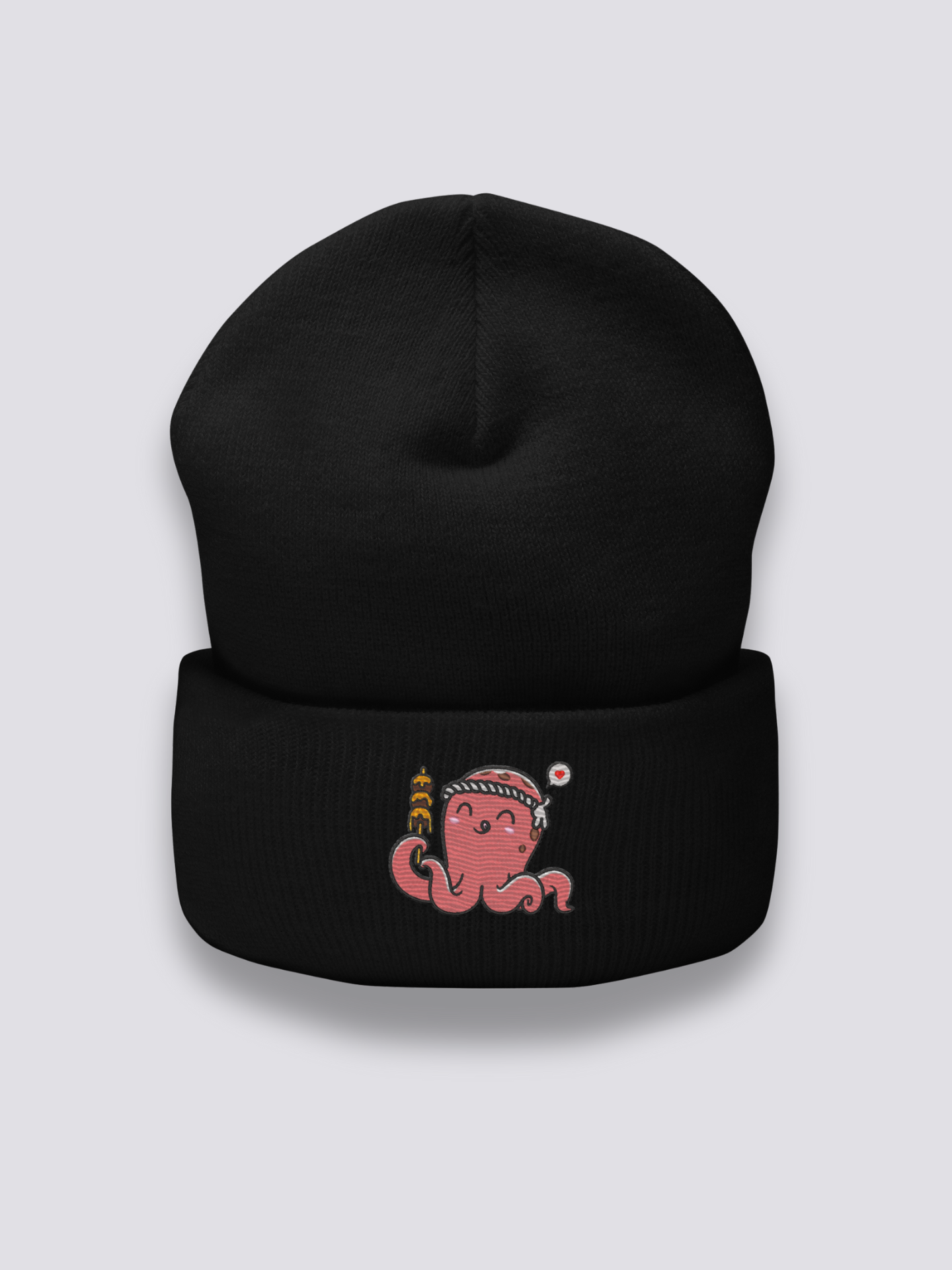 Oktopus-Beanie – Beanie, gestickter Kawaii-Takoyaki-Oktopus mit Hachimaki, Vorderansicht
