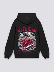 Oktopus-Hoodie in Schwarz, oversize Kapuzenpullover mit Kraken in den Wellen