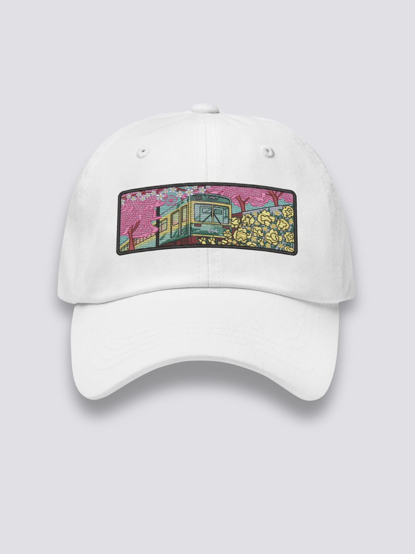 Old School Japanische Cap – japanische Cap, gestickter Vintage-Zug mit Blumenfeldern, Seitenansicht