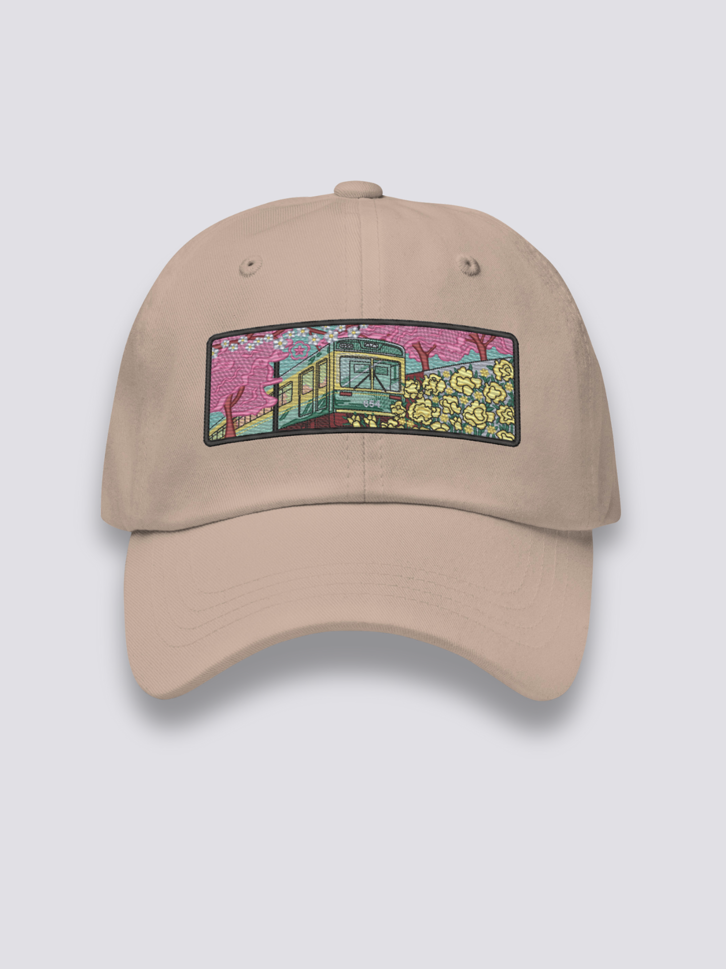 Old School Japanische Cap – japanische Cap, gestickter Vintage-Zug mit Blumenfeldern, Rückansicht