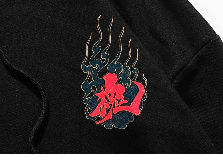 Japanischer Oni-Hoodie 'Yokai' – Detail: Kapuzenpullover, Hoodie japanischen Stil