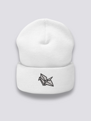 Origami-Beanie – Beanie, gestickter geometrischer Origami-Kranich, Seitenansicht