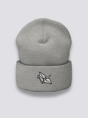 Origami-Beanie – Beanie, gestickter geometrischer Origami-Kranich, Vorderansicht