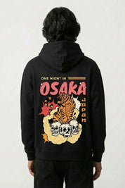 Osaka-Hoodie mit nächtlicher Tiger und Schädel, Rückenansicht des oversize Streetwear-Hoodies