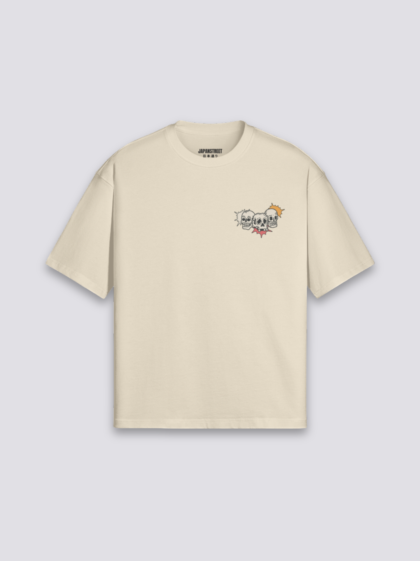 Osaka T-Shirt mit Tiger und Schädel, nächtlicher Kansai-Druck, oversize Baumwolle Streetwear, Vorderansicht Farbvariante