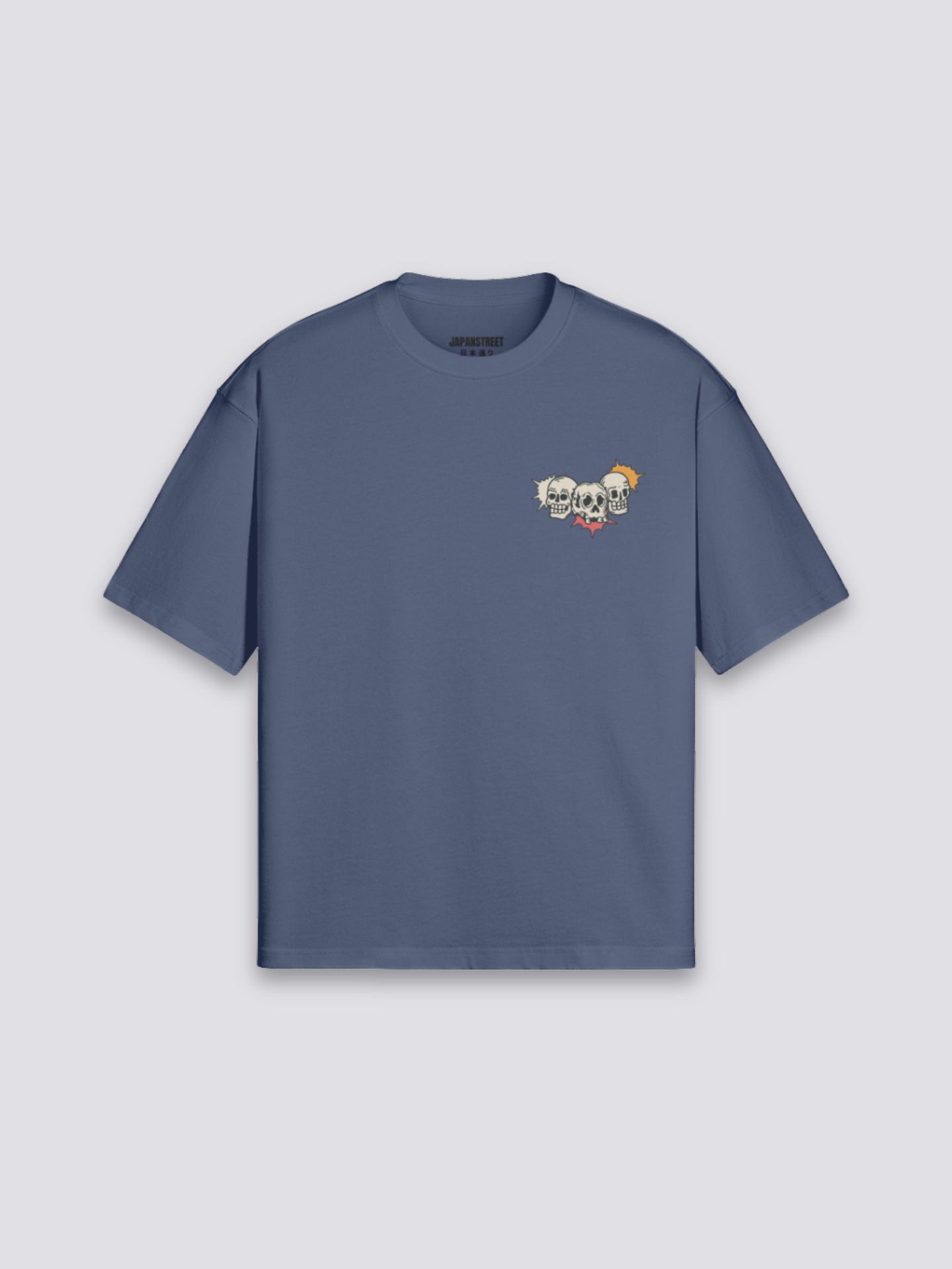 Osaka T-Shirt mit Tiger und Schädel, nächtlicher Kansai-Druck, oversize Baumwolle Streetwear, Produktansicht