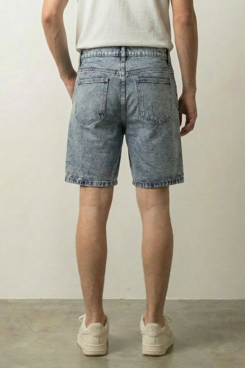 Patchwork Denim Shorts, Rückansicht – Denim-Shorts Herren japanischer Streetwear