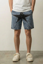 Patchwork Denim Shorts – Denim-Shorts Herren japanischer Streetwear, Vorderansicht