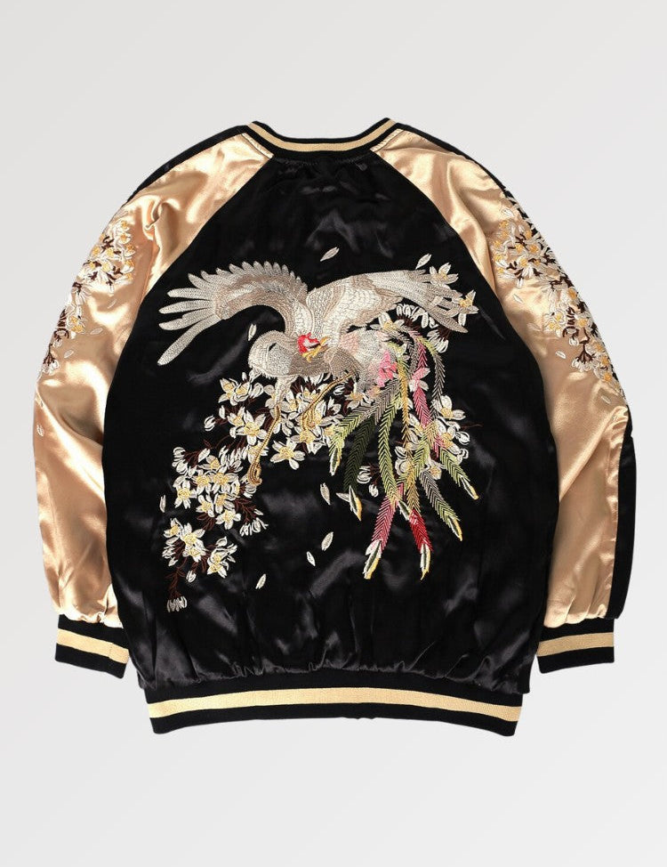 Phönix-Sukajan 'Hanabi Taiyo' – Varsity-Jacke im College-Stil für Herren und Damen