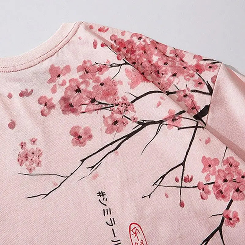 Rosa japanisches T-Shirt 'Inazawa' – Baumwolle: detailreicher T-Shirt im japanischen Stil