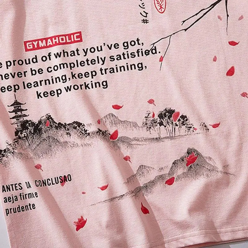 Rosa japanisches T-Shirt 'Inazawa' – Nahaufnahme T-Shirt mit japanischem Motiv