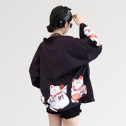 Rosa Kimono-Strickjacke 'Maneki Neko' – japanisches Gewand, Kimono im japanischen Design