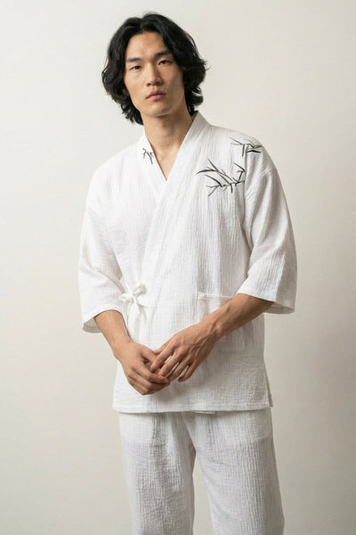 Weißer Jinbei-Pyjama 'Shirake'