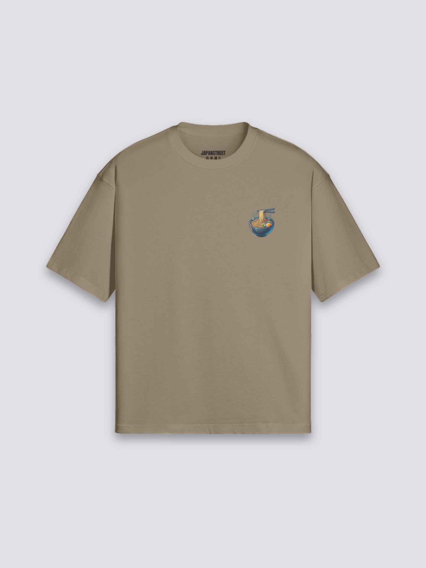 Ramen Nudel T-Shirt mit Schale im Ramen-Hunter-Geist, Food-Druck, oversize Baumwolle, Vorderansicht Farbvariante
