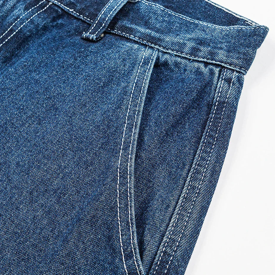 Raw Denim-Shorts, Detailaufnahme Stoff – Denim-Shorts Herren japanischer Streetwear