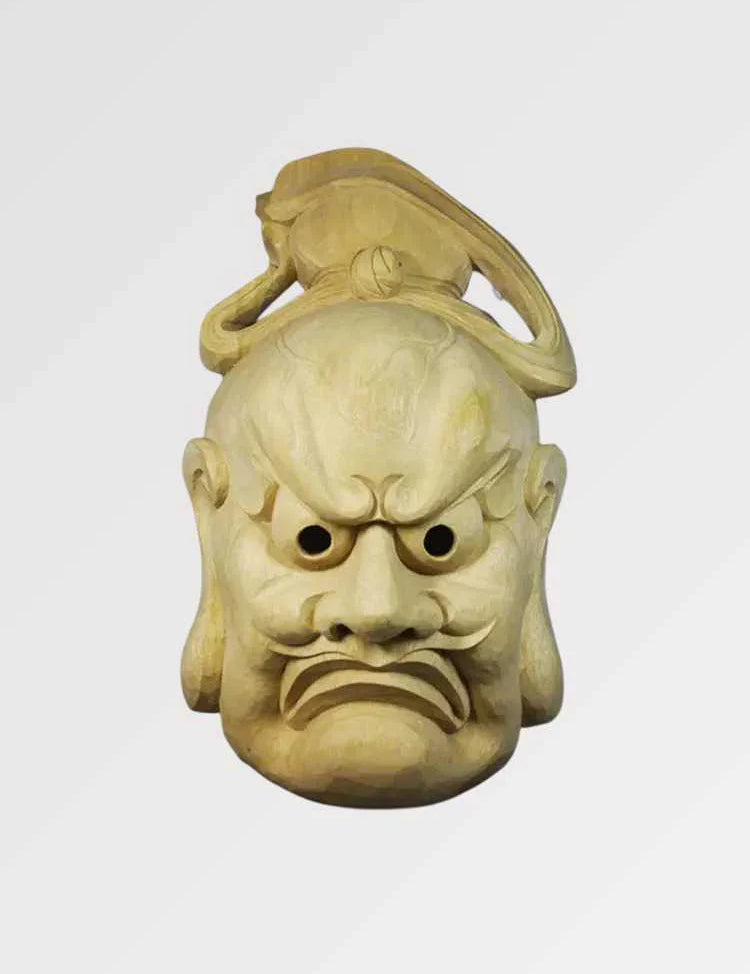 Japanische Maske 'Komori' – Skulptur im japanischen Stil für Unisex