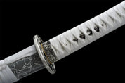 Weißes Katana-Schwert – Sammlerstück: detailreicher Katana im japanischen Stil