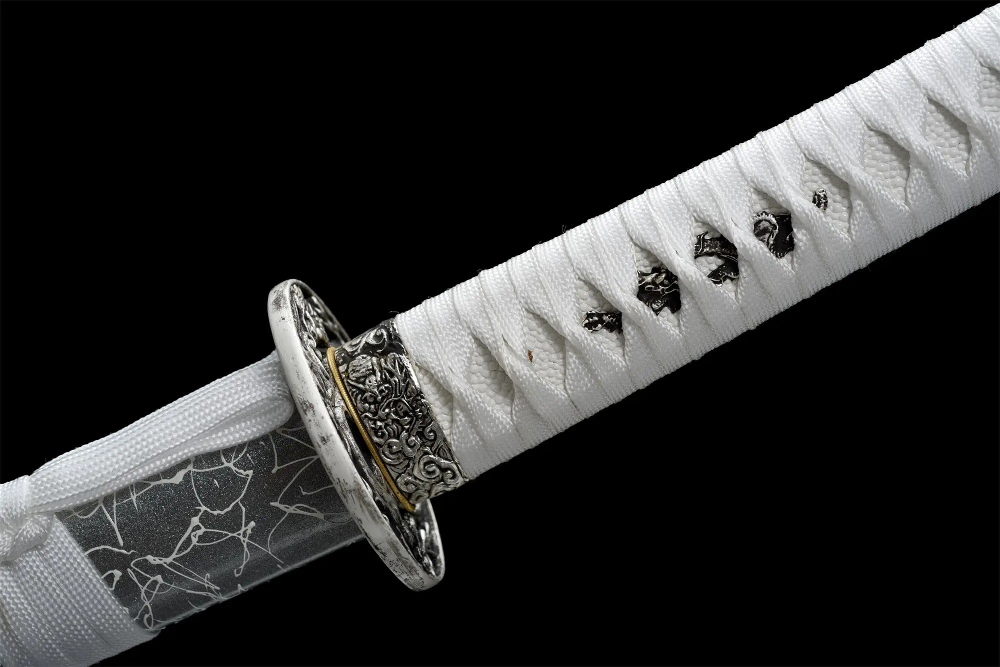 Weißes Katana-Schwert – Sammlerstück: detailreicher Katana im japanischen Stil