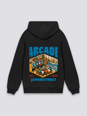 Retro-Gaming-Hoodie in Schwarz, oversize Kapuzenpullover mit 8-Bit-Spielhalle