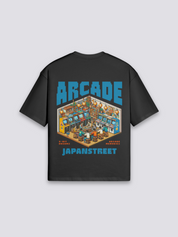 Retro Gaming T-Shirt mit 8-Bit-Spielhalle, nostalgischer Pixel-Druck, oversize Baumwolle, seitliche Ansicht