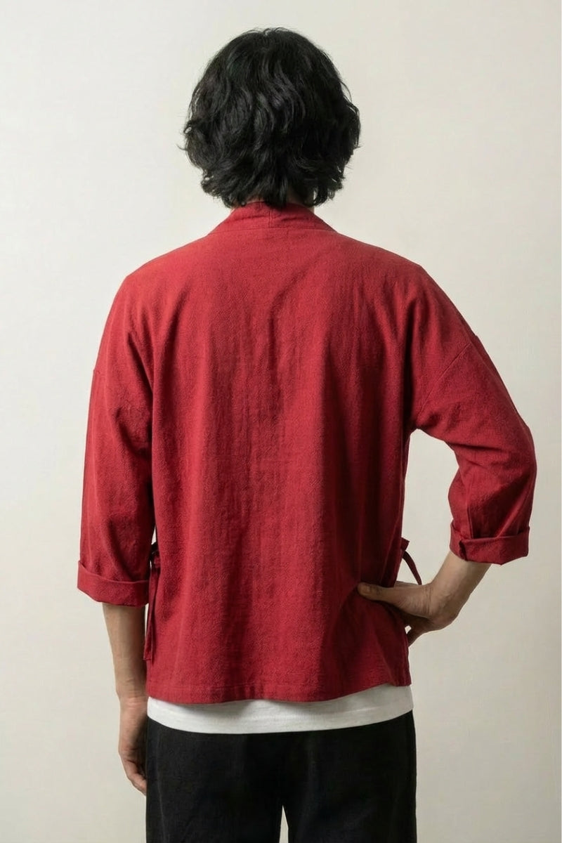 Roter Herren-Kimono Yuudai weiter Schnitt oversize, Männer, Rückenansicht