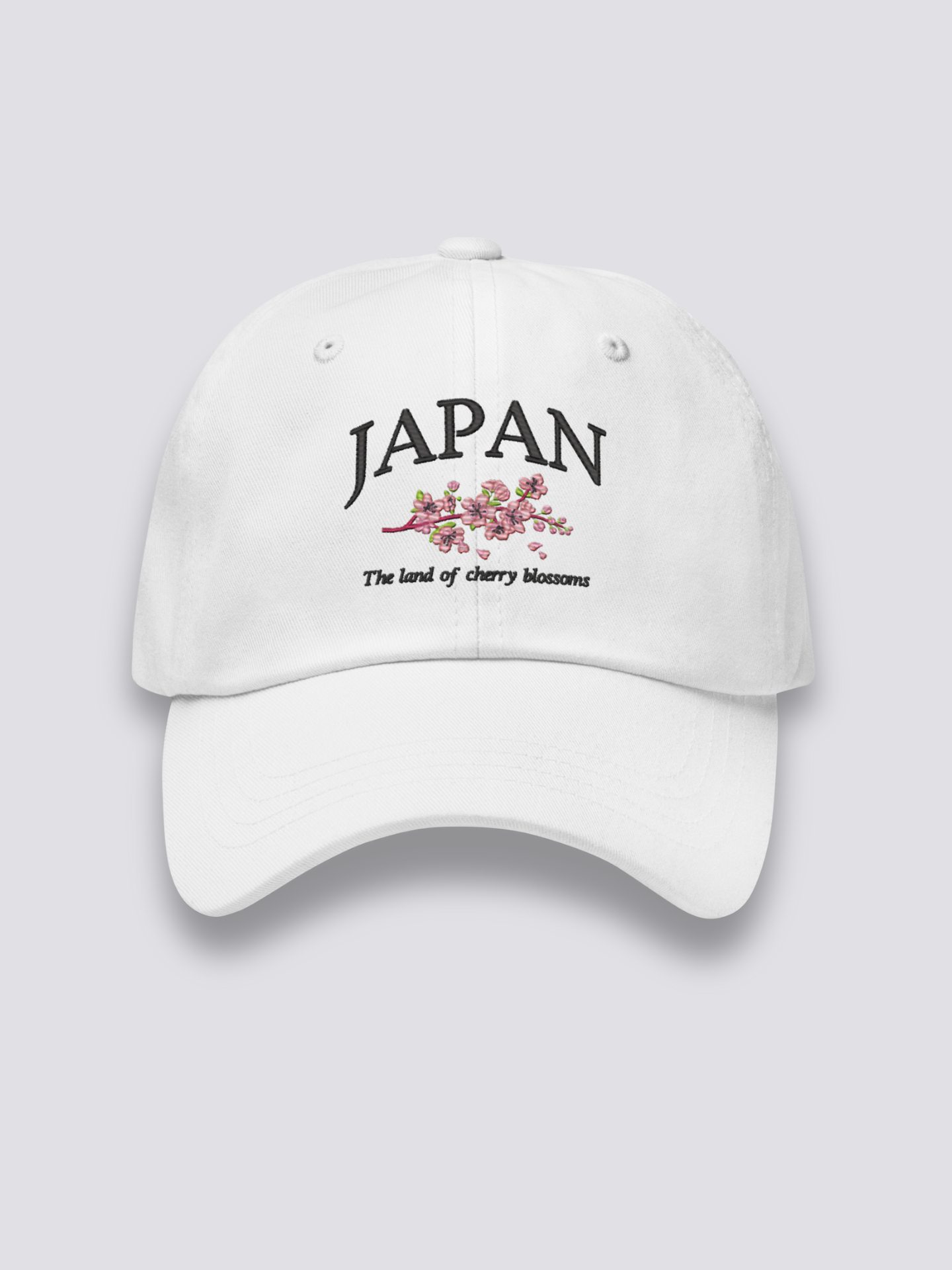 Sakura-Cap – japanische Cap, gestickte Kirschblüten mit JAPAN-Schriftzug, Vorderansicht