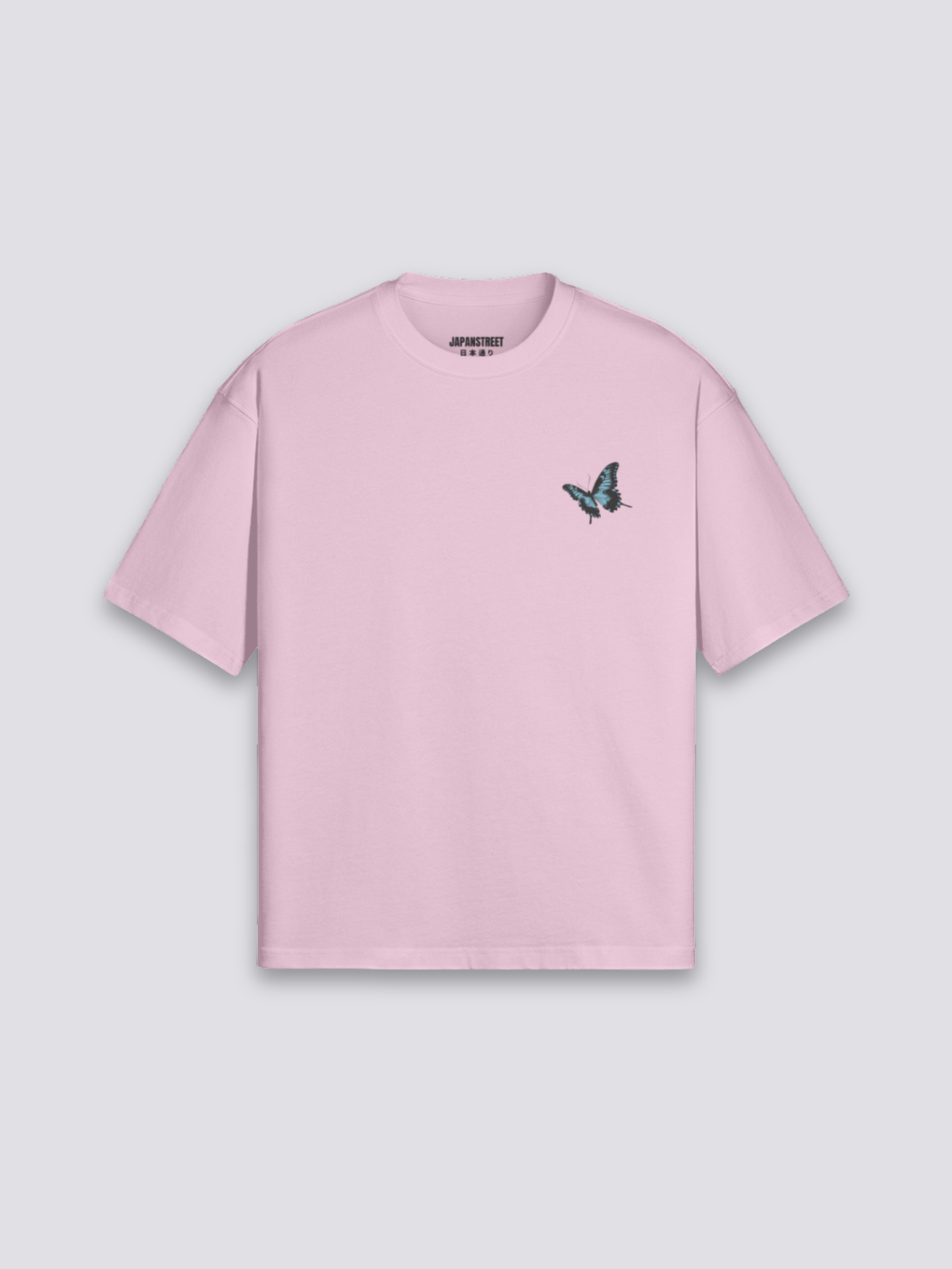 Schmetterling-T-Shirt mit dramatischem Porträt, Symbol der Verwandlung, oversize Baumwolle, Produktansicht