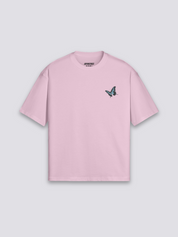 Schmetterling-T-Shirt mit dramatischem Porträt, Symbol der Verwandlung, oversize Baumwolle, Produktansicht