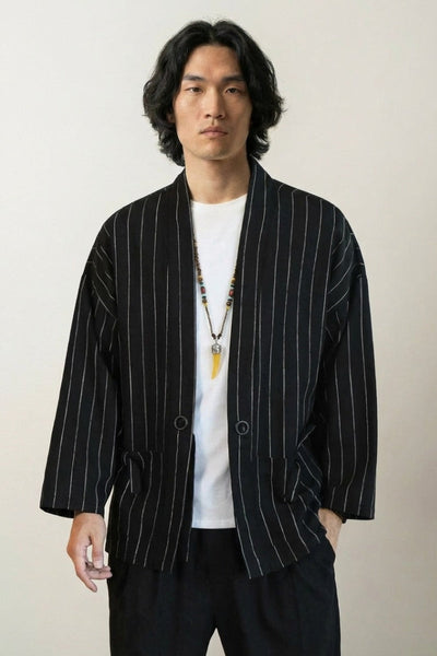 Schwarz-weiße Kimono-Jacke 'Kaito'